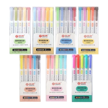 5 цвята/кутия, комплект маркери химикалки с двойна глава, флуоресцентни маркери, маркери, химикалки, арт маркер, сладки канцеларски материали Kawaii