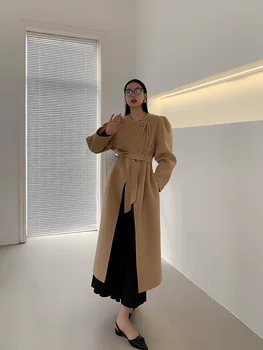 Ново Демисезонное палто в Минималистичном стил с катарама в Китайски стил, Женски Двустранно Кашемировое палто, Есен 2023