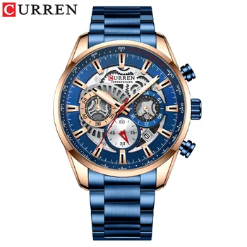 Мъжки ръчен часовник Curren от неръждаема стомана, модерни ежедневни водоустойчив кварцови часовници за мъже, класически луксозни маркови часовници с голям циферблат