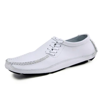 Мъжки обувки, мека удобна мъжки ежедневни обувки от естествена кожа, марка модни бели обувки на равна подметка, мъжки лоферы, мъжки мокасини за шофиране