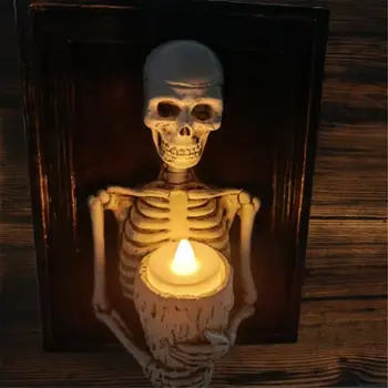 Фоторамка с виртуален скелет на Хелоуин, украса за дома, държач за свещник, стенни закачалка от смола, окачване за работния плот, интериор за хол