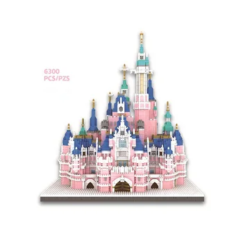 Креативен страхотна сграда тухла микро-diamond блок на Световно известния град Страхотна държава Розов замък на принцеси Нанобрик играчка със светлина