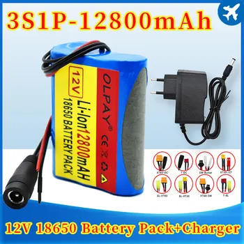 Батерия с Литиево-йонна подзарядкой 12 На 100% ма 3S1P, 12800, Защитен панел, Зарядно устройство 1a, Нов, 18650