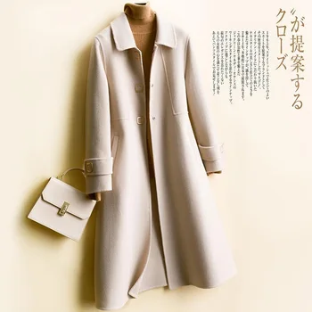Жена покривка козината е със средна дължина с един гърди, корейското модно кратко вълна палто, есен-зима топло палто