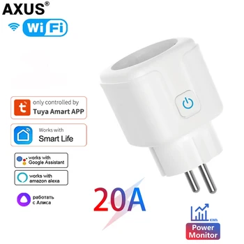 AXUS 20A WiFi Sasha Smart Plug умен дом гласова таймер изход за монитор храна за приложение Smart Life Алекса Google Home Бял