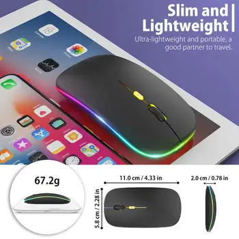 Безжична Мишка с Bluetooth Двухрежимная USB Акумулаторна RGB Мишката Тиха Ергономична Мишка С Подсветка За Преносими КОМПЮТРИ ipad