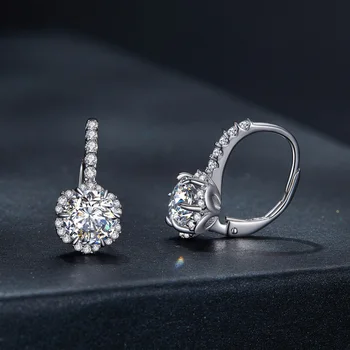 Обеци-карамфил изтеглите 1ct D Color VVS1 EX Moissanite S925 кръг нарязани с лабораторна диамантен пръстен, обеци с платинен покритие за жени, за сватба