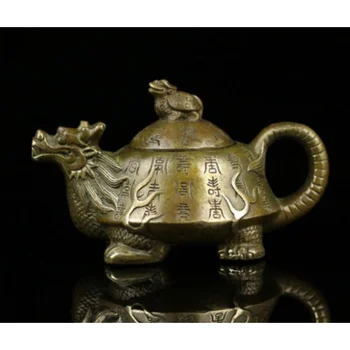 Коллекционный декоративен стария чайник ръчно изработени от мед с резба във вид на дракон и костенурка