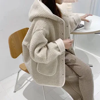 Дамско палто от вълна от овце, 2023, нова зимни дрехи, свободна и удебелена работно облекло, топ за жени