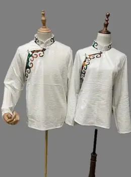 Мъжки памучен риза с висока яка и дълъг ръкав в китайския тибетски стил