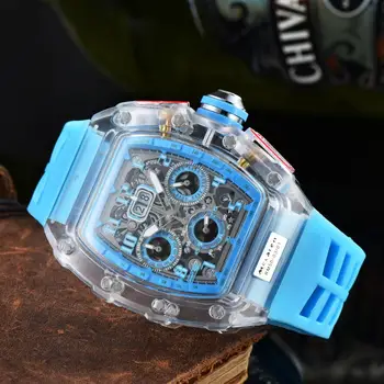 Луксозни военни часовници за мъже, прозрачен корпус, силикон хронограф, спортни мъжки часовници, богат на функции часовник в стил steampunk с шест контакти