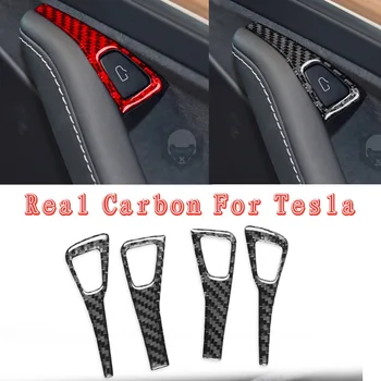 За Tesla, модел Y 2020 + модел 3 2017-2022 от настоящето въглеродни влакна вратата ключа на контролния панел тампон аксесоари за интериора стикер
