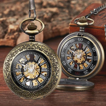 Джобни часовници в стил steampunk с автоматичен механичен виртуален скелет, мъжки, женски, ретро Луксозни маркови, с ръчно ликвидация, с джоб и веригата-брелоком