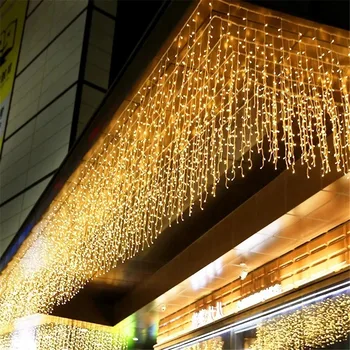 5 Метра Коледна Гирлянда LED Завеса Icicle Струнни Светлини, Висящи от 0,4-0,6 m AC 220 В Градината Улица Външен Декоративен Празнична Светлина