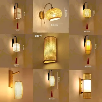 Японски бамбук, с монтиран на стената лампа, нощно шкафче за спалня, коридор, стълбище дървена led лампа нов китайски Дзен учител хотелски монтиран на стената лампа
