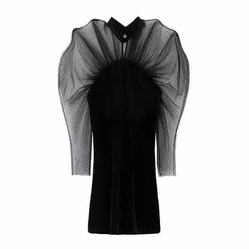 2023 Пролет и есен, ново женското сексуално бархатное черна рокля с вкара прострочкой, секси къса рокля с дълъг ръкав, однотонное премяна