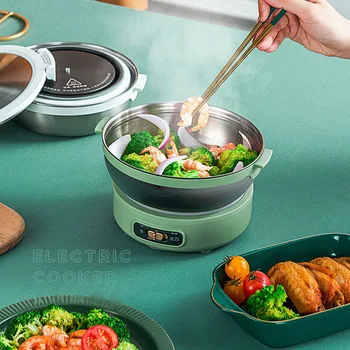 Електрическа тенджера 220 за готвене разделен тип Hotpot Преносима мультиварка за пътуване, домашна печка за общежитие, кухненска машина от неръждаема стомана 304