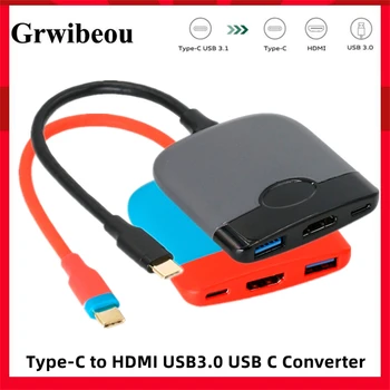 3 в 1 Type C-съвместим С HDMI Адаптер За зареждане, USB 3.0 USB-C 3.1 Адаптер-хъб за Mac Air Pro Huawei Mate10 Samsung S8 Plus