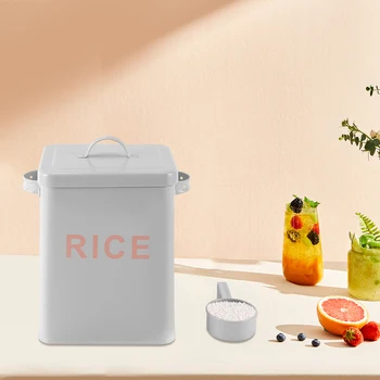 Метален контейнер за съхранение на ориз с обем от 6 л, квадратна кутия за ориз с капак и триизмерна лъжица, херметически контейнер за съхранение на храна на масата