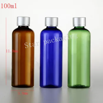 бутилки с алуминиеви капаци, с обем 100 мл, празни бутилки от PET пластмаса обем 3,5 грама за лосион, контейнер за инструменти за грижа за кожата, бутилка за етеричното масло