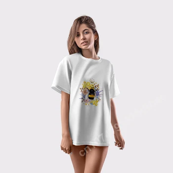 Дамски дрехи с пчели и цветя, ежедневни риза за дами, дизайнерска тениска на поръчка, ежедневни летни блузи Y2k с къс ръкав и кръгло деколте