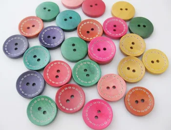 WBNKKL Заготовки или линия 2 дупки Кръгли 15 мм/20 мм цветни дървени копчета за шиене идеални 100 бр. на случаен принцип Аксесоари за дрехи