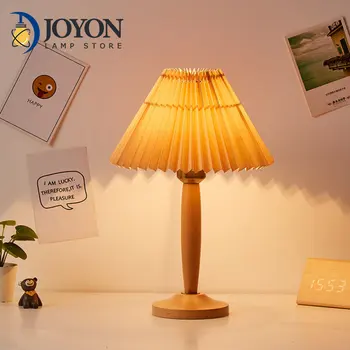 Настолни лампи от масивно дърво, настолни лампи, за да се учат, настолни лампи за четене, корейската ретро плиссированная настолна лампа в скандинавски стил за спалнята, осветлението за декорация на дома