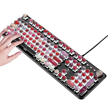Механична клавиатура 104-кийборд капачки за ключове, цвят червило, Детска клавиатура за момичета, коледни ретро подаръци, игри и аксесоари