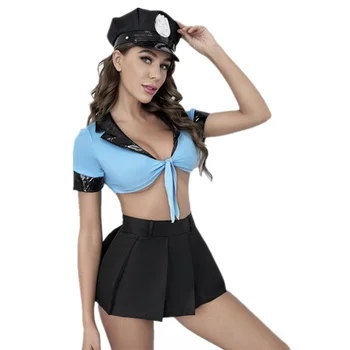 Секси полицейска форма, еротичен костюм на полицай за cosplay, комплект сексуално бельо, начинът, по който една жена-полицай на Хелоуин, 4 предмета
