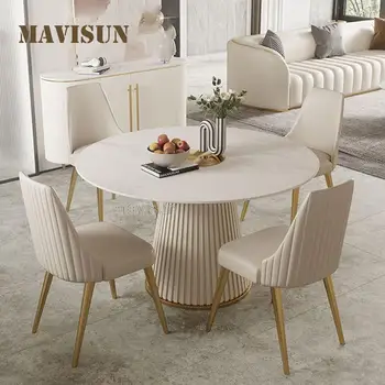 Високо качество на кръгла маса за хранене е от каменни плочи, малка маса за хранене и стол, лека луксозна комбинация, минималистичная апартамент