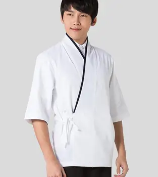 Японската форма за суши, мъжки пролетно бяло яке, върхове за готвене, Ново кухненско работно кимоно