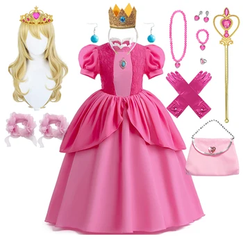 Праскова принцеса рокля за момичета, детски дрехи за изпълнения на сцената, детски карнавал, парти по случай рожден ден, празничен кралят костюм