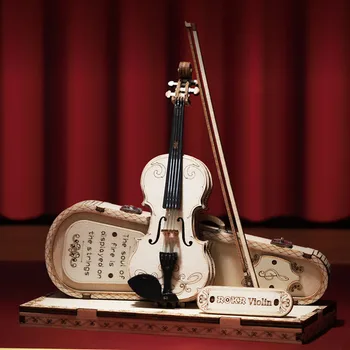 Творчески украса Цигулка модел-пъзели, дървен музикален инструмент, ръчно изработени, триизмерни играчки-пъзели, комплекти за сглобяване на моделите