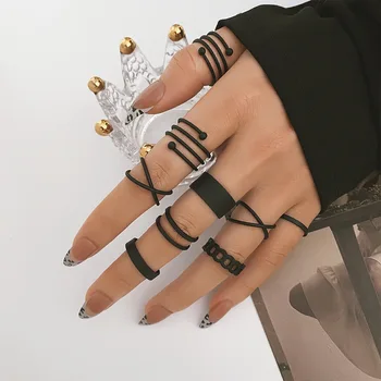 Набор от пури в ограничени бройки готически метални пръстени за жени, момичета, геометрично ретро пръстен с няколко стави, индивидуално модно бижу