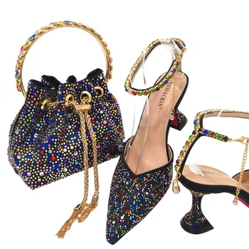 Сандали дамски летни 2023, спотовые стоки, обувки, и чанта на италианския дизайн в девчачьем стил чанта с метална катарама, украсена с диаманти