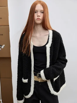 23aw черно-бяла жилетка, пуловер, женски плик есенно-зимен класически универсален топ в корейски стил, 23aw