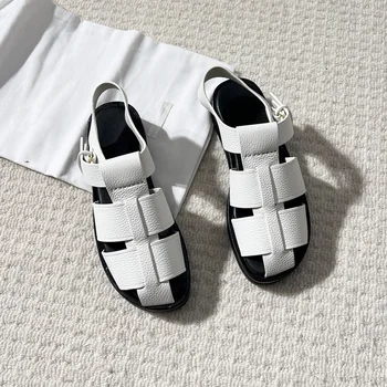 R@w23 years / нови римски сандали в стил ретро, дамски летни нови плетени кожени римски обувки в стил ретро на дебела подметка на среден ток