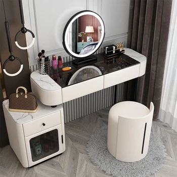 Скандинавски огледало с led осветление, маси за грим, шкаф за съхранение на столове, тоалетка с огледало за спални, модерен лукс, мебели за дома Tavoli Da Trucco LJ50DT