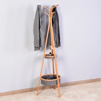 [Разпродажба] Бамбук закачалка за дрехи в хола с поставка за съхранение Φ15,1x66,9 инча [US-W]