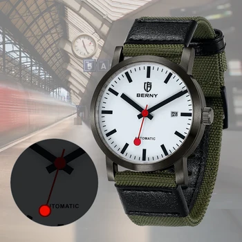 BERNY Swiss Railroad Автоматични часовници Мъжки механични часовници MIYOTA 8215 мъжки 5ATM водоустойчив Луксозни мъжки класически часовник