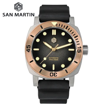 San Martin Ретро титанов на часовника 42 мм ръчен часовник за водолази NH35 Автоматично бронзов син сапфир bezel люминесцентный 200 м водоустойчиви часовници за гмуркане