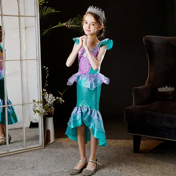 Костюм на малката Русалка за момичета, детски рокля на принцеса за рождения ден и Хелоуин, детска лятна празнична дрехи 