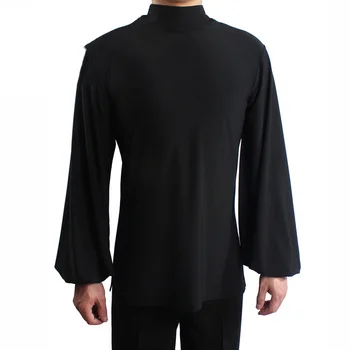 Ризи за латино танци Мъжки черен с дълъг ръкав и висока яка Денс топ за практикуване на румбой Облекло за изпълнения