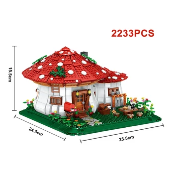 2233 бр., страхотна гъбена къща, строителни блокове, селски архитектура, микро Мини-сглобяване на тухли, сюжетни играчки, Коледен подарък за момичета