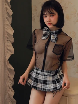 JIMIKO сексуално студентско прозрачно бельо, дамски еротична прозрачна униформи, костюми ученички-морячки, костюми за cosplay, бельо