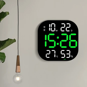 На голям Екран LED Цифров Стенен Часовник, Дистанционно Управление Будилници Декор за Спалня Настолни Часовници С Календар Температура и Влажност на въздуха