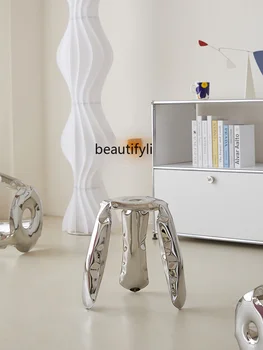 Табуретка с въздушно топка Дизайнерски модел Табуретка за всекидневна домашна Мебели Метален ниско столче от неръждаема стомана