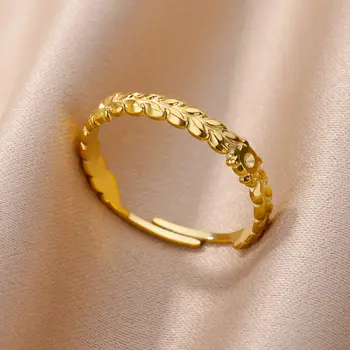 Пръстени във формата на пшеница за жени, открывающееся регулируем пръстен от неръждаема стомана, тенденция 2023, Сватбени естетически бижута, безплатна доставка, anillos