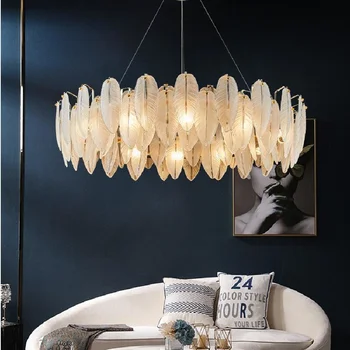 Нова полилей за хола лукс съвременната простота на осветителни тела за главната спалня кристални пера декоративни лампи за хранене