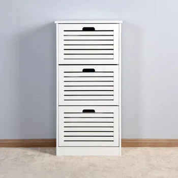 Шкаф за обувки Momspeace с врати и чекмеджета, самостоятелен дървен шкаф за обувки, за да коридор - Бял